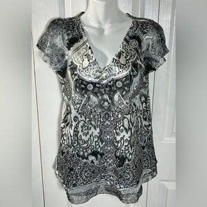 Live And Let Live Black White Y2K Layered Blouse